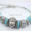 Handmade Gypsy Tibet Silver Turquoise Stone Beads Vintage Antiqued Silver Gemstone Beads Mesh Ball Bracelet2016New Intrend style