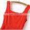 Red Plain Wavy Square Neck Sleeveless summer dress 2015