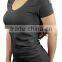 Women's Sexy Scoop Neck T Shirt Cotton Spandex Workout T Shirts Soft Yoga Top Slim Fit Black Plain T-Shirt