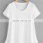 Plain white and grey pure cotton Roll Cuff Ruffle Trim Slub T-shirt