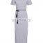 CHEFON Simple Styling Short-sleeved Grey smart casual dresses