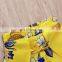 2019 new summer girls yellow tassel off shoulder tops tshirt & kids flower shorts skirt 2pc set 2-7years