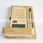 Bamboo wooden logo scientific calculator pen tray weather electronic alarm clock with temperature and humidity three-piece set