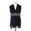 QDMJ006 Lady Clothes Long Knit Rabbit Fur Vest With Raccoon Dog Fur Collar For Women Clothing