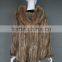 Genuine top quality poncho/ real rabbit & raccoon fur knitted women poncho with hood