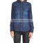 latest ladies jeans women buttoned front pockets with covers flanging sleeve fashion blouses 2015 JXQ1112