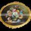 Antique Wood Carved Framed Mural, Oil Painting Ceramic Flower Framed Mural