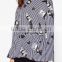 Runwaylover EY2374B Latest Designs Women Formal Blouse Blue Stripe Crane Print Animal Print Drop Shoulder 3/4 Sleeve Blouse