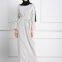 White Color Stripe Horn Sleeve Muslim Dress