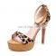 wholesale fancy design women high heel leopard print party wear ankle strap platform sandals shoes EUR size (36 37 38 39 40 41)
