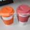 2015 Plastic PP cups with lid and silicone sleeve for hot coffee