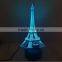 3D Colorful Led Romantic Creative Desk Bedroom Eiffel Tower Shape Night Light Lamp Desk Decoration Birthday Gifts