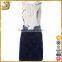 White and navy blue cotton blended embroidered lace women dress                        
                                                Quality Choice