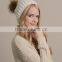 Textured Beanie With Pom Pom Knit Beanie