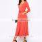 Orange Wrap Front Waist Belted Long Sleeve High Split Fashion Custom Cotton Maxi Dress