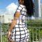 Women Sexy Checks Bodycon Short Sleeves Summer Evening Clubwear Mini Party Dress