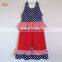 Red White and Blue Polka Dot and Chevrons Ruffled Pant Set Fashion Children Frocks Designs 2016 HSS7861