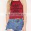 Red Halter Neck Embroidery Blouse Top Cotton Spandex Camisole HSB2285