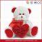 Valentine day plush white teddy bear with red heart