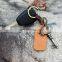 Custom gift bronze metal cat charm handmade leather keychain