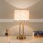 Nightstand Lamp Linen Fabric Shade Desk Lamp Golden Wrought Iron Table Light
