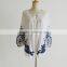 hot selling blue ethnic embroider white new models blouses loose