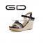 GDSHOE cheap price ladies pu sandals classical high heel wedge sandals