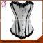 401001 Woman Satin Overbust Steel Boned Ribbon Black Corset UK