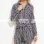 Ladies Long Sleeve Casual Mini Dresses New Fall Style Black Gingham Sleeve Tie Front Shirt Dress