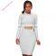 Ladies Designer Long Sleeve High Waisted Skirt and Crop Top Set