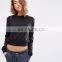 Whosale Spring Summer Long Trumpet Sleeves Deep V Neck Collar Crop Top Sexy Women/Female T-shirt