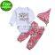 "you're my best friend" 2019 boys white Rompers Outfits & kids pink flower full print pants & baby hat 3pc set