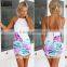 Free Shipping 2015 Fashion Women White Print Backless Sexy Dress Lady Celebrity Evening Casual Party Prom Club Dresses Vestidos