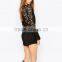 women sexy black rompers jumpsuit Lace Back Fluted Sleeve Romper
