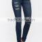 2017 new design high quality fancy distressed lean jeans womens OEM service