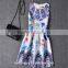 girl printed dress/beautiful girl sleeveless knee length printed dress/new design girl printed dress