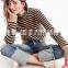 Lux women turtleneck classic strips long sleeves cotton sweater