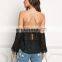 2017 New Fashion Womens Fashion Black Chiffon Off Shoulder Sweetheart Blouse