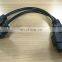 OBD2 Male to Dual Female Adapter Splitter Extension Cable 18cm OBD II 0.6FT
