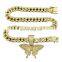 Wholesale ladies rose gold butterfly necklace pendant alloy ice crystal diamond crystal CZ butterfly pendant necklace