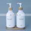 Wholesale liquid soap bottles with Bamboo Pump Soap Tray and water proof labels Bathroom Soap Dispenser Set