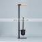 Free Standing Black Metal Toilet Clean Brush Holders Set with Bamboo Paper Holder