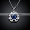 necklace jewelry design in hollow style with blue big zircon