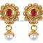 Indian Gold Polished Finishing Ruby Pearl Combination Earrings