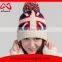 British national flag knitted beanie with pom poms and top ball