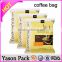 YASON aluminum foil coffee bag with tin-tie&one way valve glossy/ matte side gusset coffee bag with valve 200g quad coffee bags