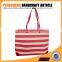 Hot sale stripe jute tote bag PVC handle women handbag