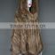 Genuine high quality rabbit & raccoon fur knitted women poncho/shawl with hood