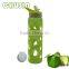 portable sports water bottle/glass water bottle with straw hand heat-resistant silicone sleeve