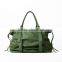 Green genuine leather handle bag travel kit bag customised women tote bag